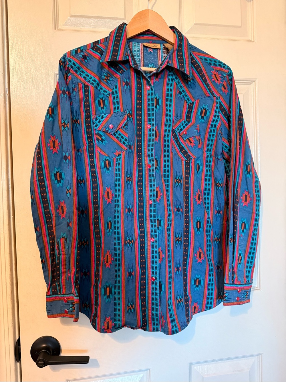 Wrangler Aztec Print Pearl Snap Cotton Western Shirt Large